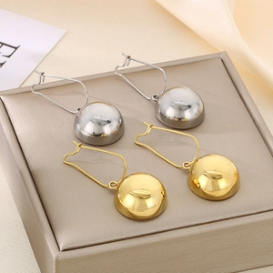 Minimalist gold and silver stainless steel long earrings with polished hollow hemispheres