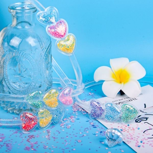 Children's cute candy-colored headband with transparent heart-shaped liquid quicksand sequins