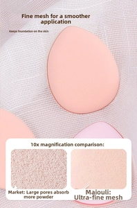 Macro shot showing the fine density and texture of the pink teardrop makeup sponge