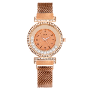 Women's Quartz Watch Floating Rhinestone Dial Milanese Mesh Band Magnetic Buckle Elegant Fashion Wristwatch For Ladies