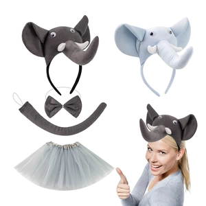 Plush Elephant Headband With Tail Bow Tie Tutu Gloves Animal Design For Party Cosplay Halloween Performance Costume Unisex
