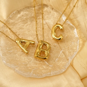 Initial Letter Pendant Necklace 18K Gold Plated Titanium Steel 3D Puffy Balloon Style Bead Chain For Women Men