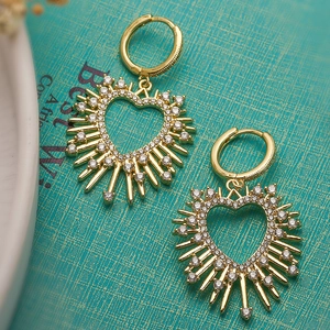 18K gold plated heart drop earrings with sparkling sunburst zircon accents for women