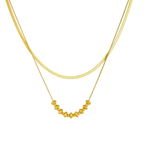 Double-layer gold plated stainless steel necklace with snake chain and abacus beads