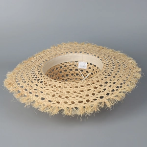 Flat top raffia sun hat with frayed edges and breathable hollow weave design