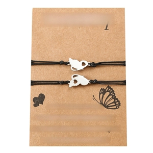 Friendship bracelet set with butterfly heart pendants on woven cord with gift card