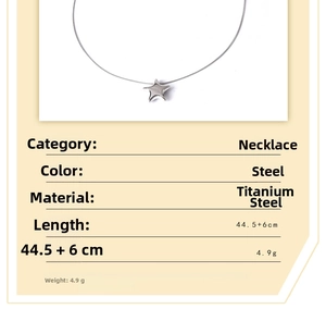 Detailed specs of stainless steel star pendant necklace in silver with 44.5cm plus 6cm chain