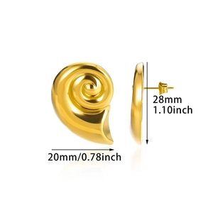 Detail view of gold spiral earrings with precise dimensions of 28mm by 20mm for a luxury look