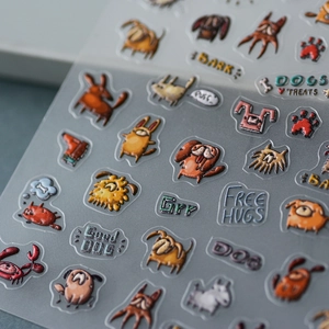 5D embossed cute puppy nail stickers with cartoon dog patterns and funny phrases