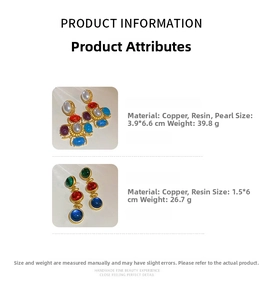 Détails des boucles d'oreilles vintage en perles et résine avec dimensions précises
