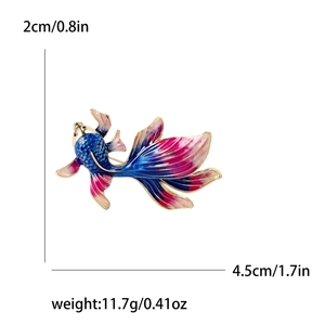 Minimalist enamel goldfish brooch with blue and purple gradients and golden frame