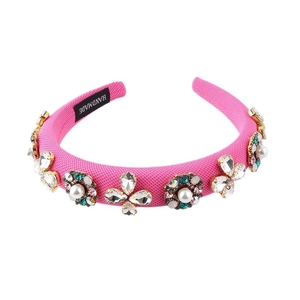 Baroque pink padded headband with luxury rhinestones and pearls for fashionable women