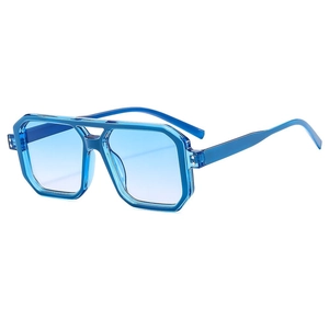 Modern square pilot sunglasses with blue transparent frames and gradient lenses