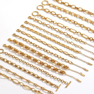 Collection of various 18K gold plated 304 stainless steel DIY chains and bracelets