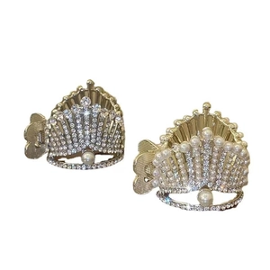 Elegant crown hair clips with sparkling rhinestones and pearls for high ponytail styling
