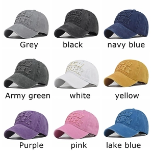 New York embroidered cotton baseball caps shown in nine vintage washed color options