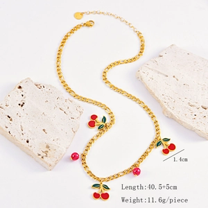 Detail view of cherry necklace showing 40.5cm length and size specifications