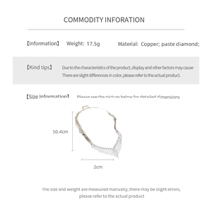 Detailed sizing chart and specifications for the sparkling diamond tassel necklace