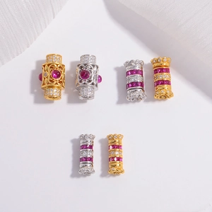 925 Sterling Silver Hollow Screw Clasp Spacer Barrel Bead Vintage Luxury Rhinestone Inlaid DIY Jewelry Accessory SZ30