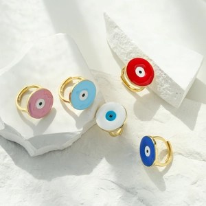 Verstellbare bunte Emaille-Ringe mit Bösem Blick in vergoldetem Messing, fünf Farben
