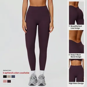 Pantalon de yoga prune à taille haute avec ceinture en V et design push-up fessier