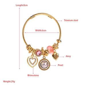 Detailed product size guide for titanium steel charm bracelet with pearls and rhinestones