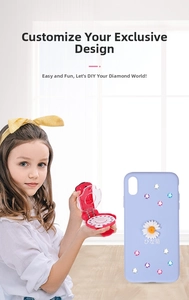 DIY gemstone applicator tool for kids with decorated purple floral phone case detail