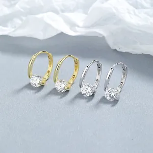 925 Sterling Silver Round Hoop Earrings For Women Minimalist Rhinestone Dainty Daily Jewelry Accessories Individual Fashion Gift