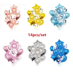Sélection de sets de 14 ballons en or rose, bleu et rose pour décoration de fête