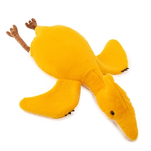Soft yellow pterosaur plush toy dinosaur pillow with detailed black claws on white background