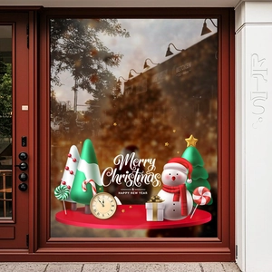 Adesivi Statici Finestra Natale PVC Doppia Faccia Pupazzo Di Neve Albero Orologio Decalcomanie Per Porta Vetro Negozio