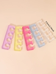 Detail view of colorful glitter silicone toe separators showing 9.5cm length measurement