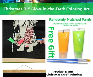 DIY Christmas glow-in-the-dark scroll painting kit with canvas, neon paints and brushes