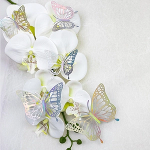 3D hollow laser butterflies decorated on white orchids with elegant textured paper