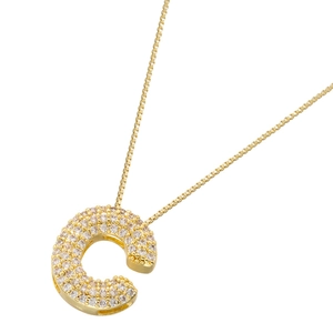 Macro shot of gold-plated letter C pendant with shimmering micro-pave cubic zirconia crystals