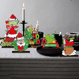 Christmas Wooden Desktop Ornaments Santa Claus Sleigh Road Sign Festive Table Centerpiece Rustic Holiday Decor