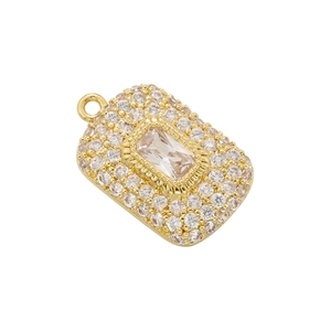 Golden iced out rectangle pendant with sparkling crystals and large emerald cut center stone