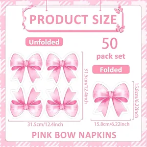 Pink bow napkin size chart showing 12.4 inch unfolded and 6.22 inch folded dimensions