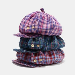 Casquette Gavroche Rétro À Carreaux En Coton Respirant Chapeau Octogonal Avec Boutons En Bois Style Vintage Protection Solaire