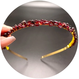 Handmade gold crown headband with deep red crystal stones for brides and festivals
