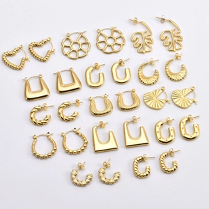 Chic 18K gold plated stainless steel earring set with heart and leaf geometry designs