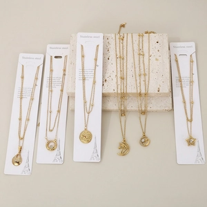 Layered Necklace 18K Gold Plated Stainless Steel Rhinestone Star Moon Unicorn Pendant Elegant Fashion Jewelry For Women