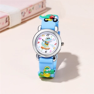 Kids sports watch featuring blue silicone strap with 3D cartoon crocodile pattern
