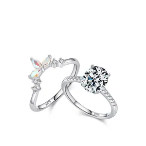 925 Sterling Silver Rings For Women Elegant Oval Cubic Zirconia Stackable Crown Marquise Synthetic Opal Jewelry