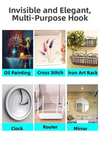 Adhesive screw hooks shown in six versatile household usage scenarios for heavy mounting