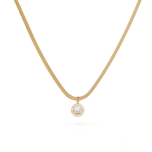 18K gold plated snake chain necklace featuring a luxury round zirconia pendant for women