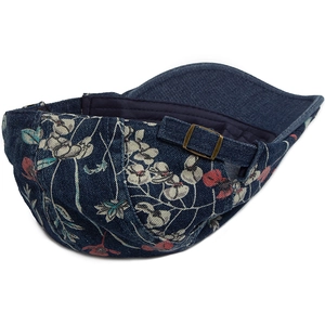 Floral print denim flat cap for men and women with adjustable vintage metal buckle