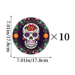Day of the Dead paper plates featuring colorful sugar skull designs 10 pack 7 inch size