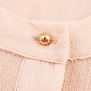 Pink chiffon midi dress with elegant golden ball button and pleated texture detail