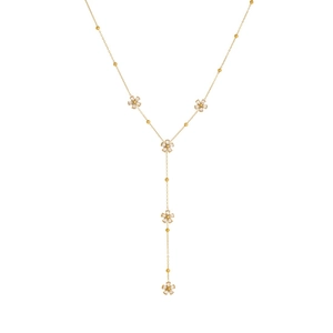 Élégant collier doré en Y avec breloques fleurs en cristal et chaîne à maillons perlés